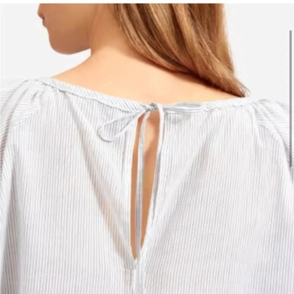 Everlane The Ruched Air Blouse Cotton Striped 12 Large - Picture 4 of 13